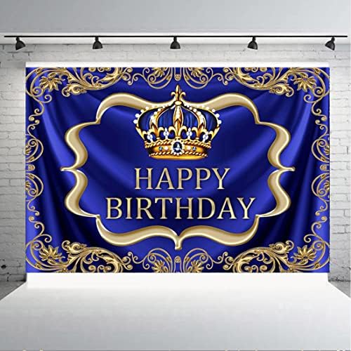 Aperturee Kraliyet Mavi ve Altın Mutlu Doğum Günü Zemin 6x4ft Küçük Erkek Bebek Prens Kral Taç Fotoğraf Arka Plan Kutlama