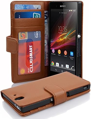 Cadorabo Kitap Kılıf Sony Xperia Z ile Uyumlu Konyak Kahverengi-Manyetik Kapatma ve 3 Kart Yuvaları ile-Cüzdan Etui Kapak