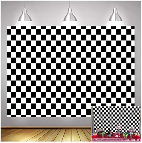 Siyah ve WhiteRacing Checker Doku Izgara Doğum Günü Satranç Tahtası Tema Fotoğraf Arka Planında 7X5ft Çocuk Çocuk Doğum Günü