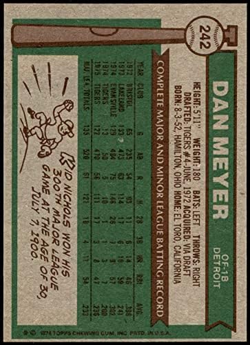 1976 Topps 242 Dan Meyer Detroit Kaplanları (Beyzbol Kartı) NM / MT + Kaplanlar
