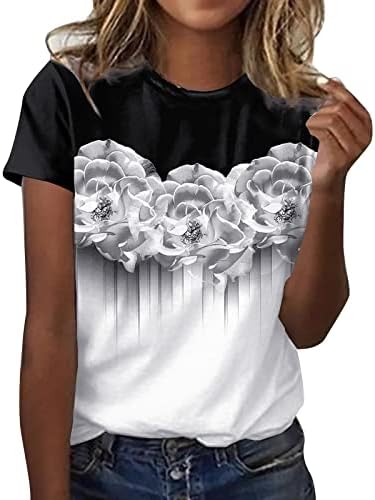 KCJGİKPOK Kadınlar ıçin Temel Üstleri, Çiçek Baskılı Ekip Boyun kısa kollu tişört Casual Bayan Tişörtleri Yaz