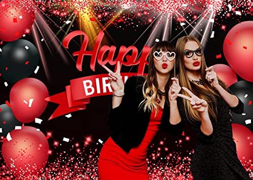 AIIKES 7X5FT Mutlu Doğum Günü Zemin Kırmızı Glitter Balonlar Kızlar Kadınlar için Fotoğraf Backdrop Doğum Günü Partisi Süslemeleri