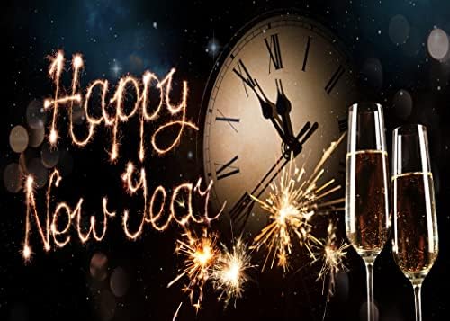 BELECO 10x6. 5ft Kumaş Yeni Yılınız Kutlu Olsun Saat Geri Sayım Zemin Şampanya Siyah Bokeh Glitter Noktalar Havai Fişek 2023