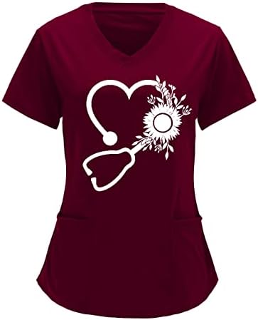 Kadınlar için T-Shirt Rahat Moda Rahat Kısa Kollu Tişörtü Nefes V Boyun Yaz Baskılı Gevşek Fit
