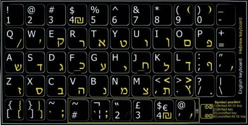 Masaüstü, dizüstü Bilgisayar ve dizüstü Bilgisayar için siyah mat arka plan üzerinde İbranice-ingilizce şeffaf Olmayan klavye