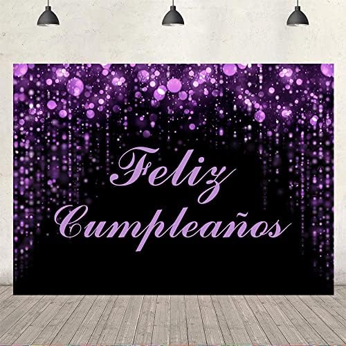 Ticuenicoa 7x5ft Feliz Cumpleaños Zemin Meksika Fiesta Mutlu Doğum Günü Partisi Süslemeleri Siyah ve Mor Glitter Fotoğraf