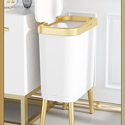 SAWQF 15L Lüks Altın çöp tenekesi Mutfak Banyo için Yaratıcı Dört Ayaklı Plastik Dar çöp tenekesi kapaklı
