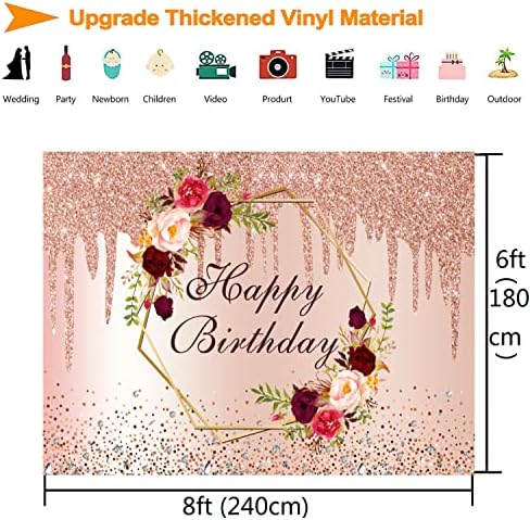 InMemory Glitter Gül Altın Doğum Günü Zemin Bordo Çiçek Mutlu Doğum Günü Fotoğraf Arka Plan Pembe Altın Çiçek Arka Planında