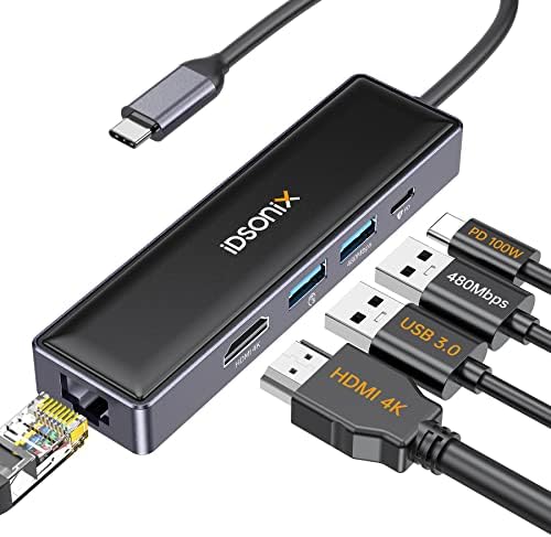 Laptop için USB C Hub, iDsonix 5 in 1 USB Hub ile 4 K HDMI, PD 100 W, 2 USB 2.0, Gigabit Ethernet için MacBook Pro / Hava,