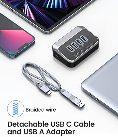 ORICO USB Hub 10 Gbps ile 4 USB A Bağlantı Noktaları, USB 3.2 Gen 2 Hub ile 1.64 Ft USB-C Kablo ve USB-A Adaptörü USB Splitter