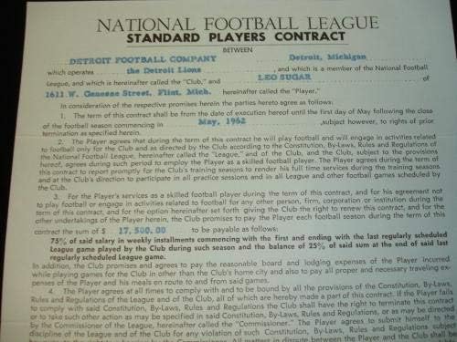Orijinal 1962 Leo Sugar Detroit Lions, NFL Oyuncu Sözleşmesini İmzaladı-NFL Kesim İmzaları